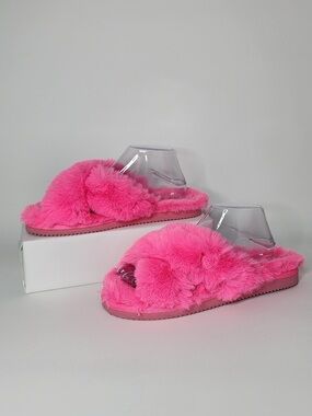 607. Michael Kors Women's Plush Faux-Fur Slide Slippers Pink Approx. 7-8